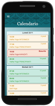 Schermata Calendario dell'APP